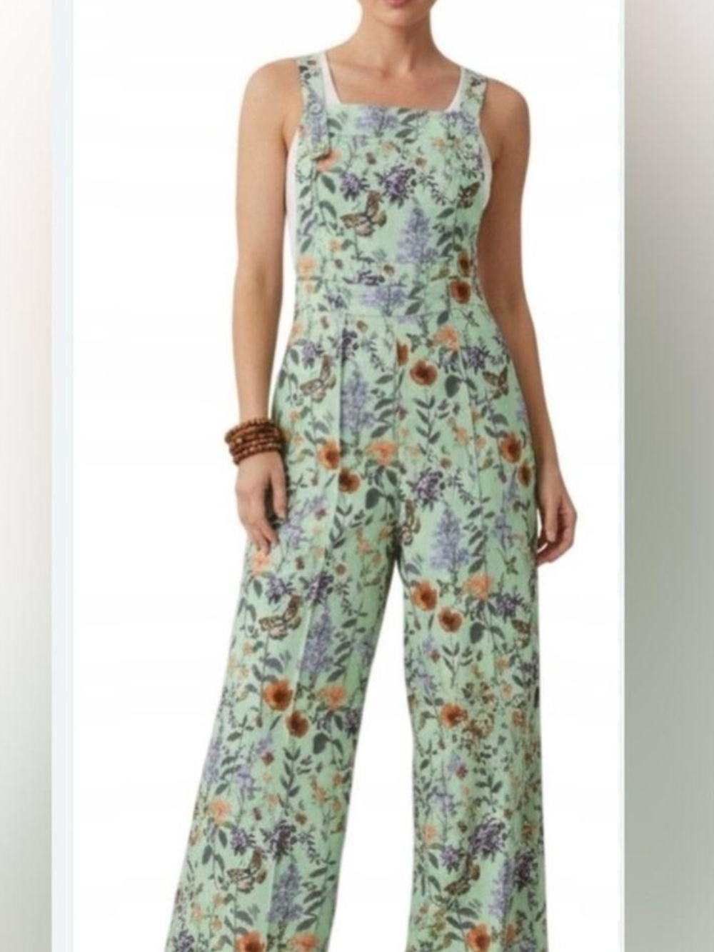 Cider Mint Green Floral Square-Neck Jumpsuit